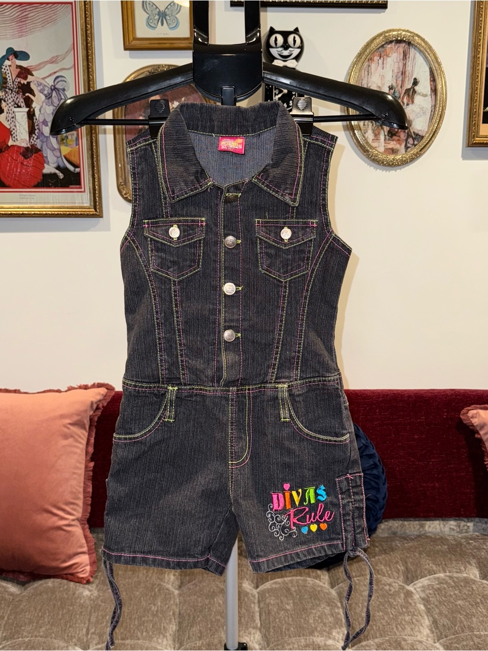 Vintage Y2K Kids Denim Romper - 'Divas Rule' Embroidered - 2 Be Real